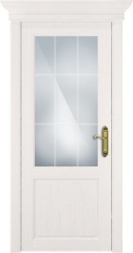 Межкомнатная дверь модель 521 стекло алмазная гравировка английская решетка (дуб белый)